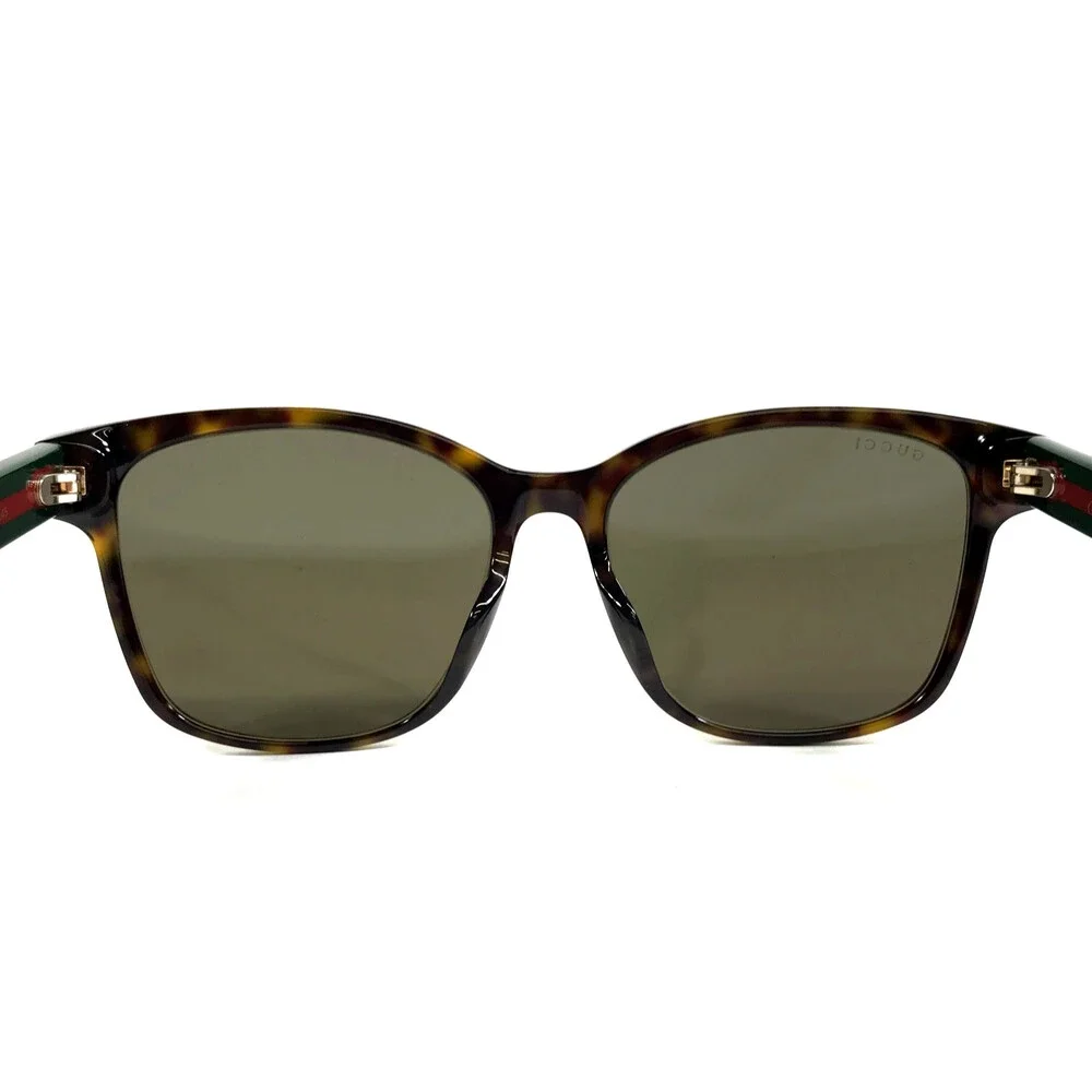Gucci Sunglasses GG0417SK 003 Tortoise Green Red Asian Fit Frames w Brown Lenses